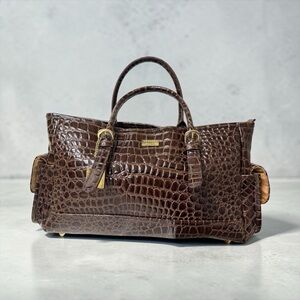Vecceli Italy Dark Brown Croc-Embossed Satchel